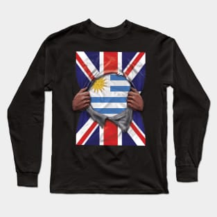 Uruguay Flag Great Britain Flag Ripped - Gift for Uraguyan From Uruguay Long Sleeve T-Shirt